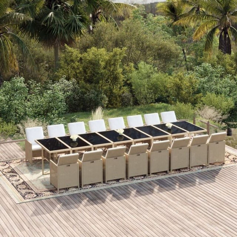 17-teilige moderne Garten-Essgruppe aus Poly-Rattan mit Kissen in Beige von vidaxl - Bild 1