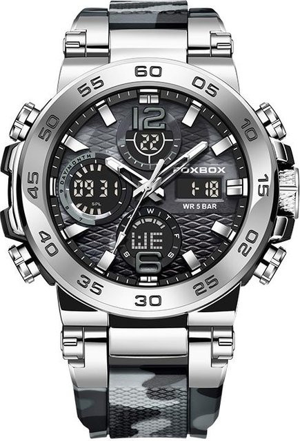 FOXBOX Armbanduhr, Militär Camouflage, Dual Display, silber/schwarz, Herren - Bild 1
