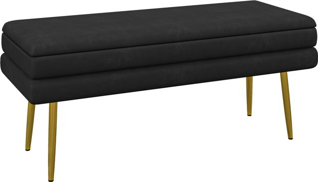 HOMCOM Polsterbank mit Stauraum in Samtoptik und Stahlbeinen, Schwarz, B/T/H: 79,5 x 37,5 x 43 cm - Bild 1