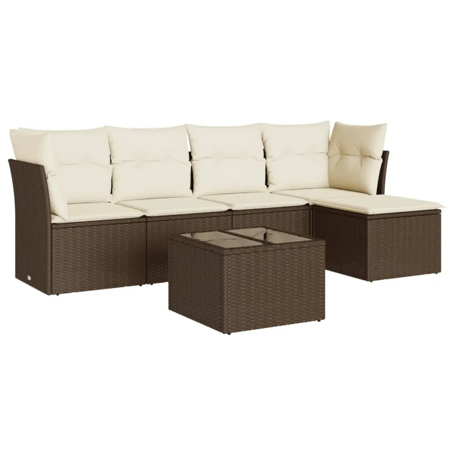 vidaXL 6-teilige Garten-Sofagarnitur in L-Form aus braunem Poly-Rattan mit Kissen und pulverbeschichtetem Stahlgestell - Bild 2