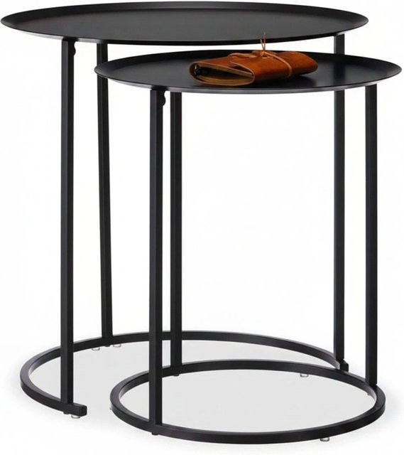 Relaxdays Beistelltisch 2er Set aus Stahl in Anthrazit matt, ineinander schiebbar mit erhöhtem Rand, rund, B/T/H: 50 x 50 x 50 cm und 45 x 42 x 45 cm - Bild 1
