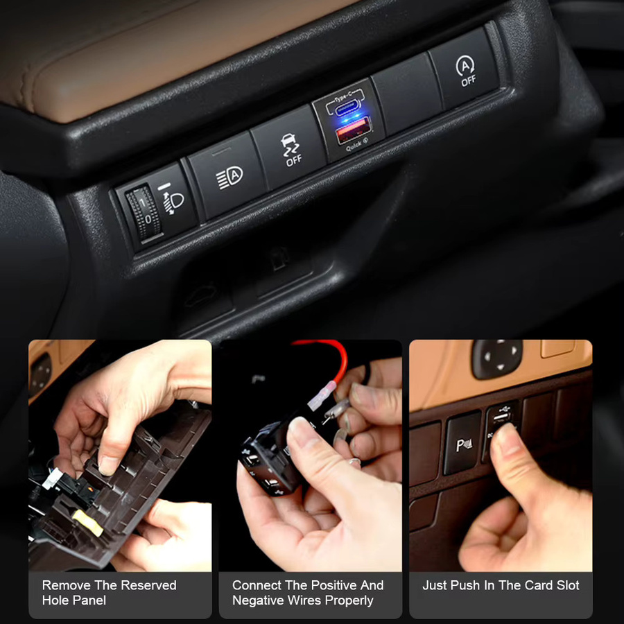 48W Schnelles KFZ-Ladegerät für Toyota mit USB Typ-C PD, QC 3.0 und Voltmeter in Schwarz - Bild 2