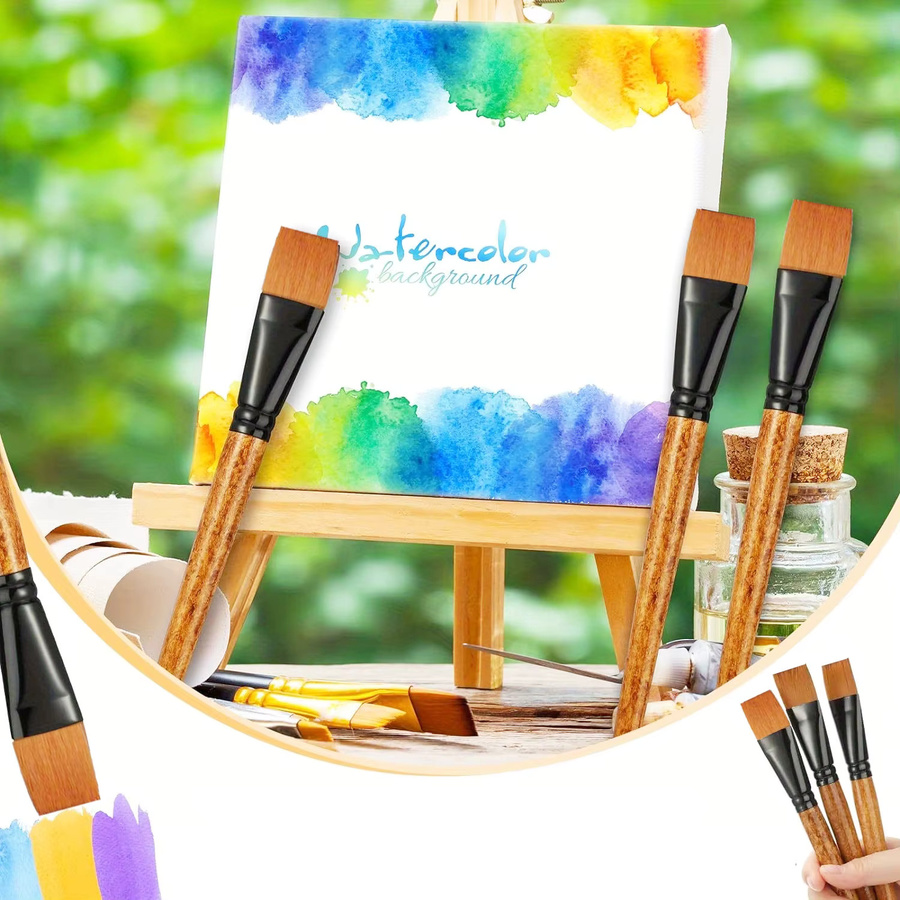 12 Stück Flachkopf-Pinsel Set für Acryl, Aquarell und Ölmalerei in Mehrfarben - Bild 3