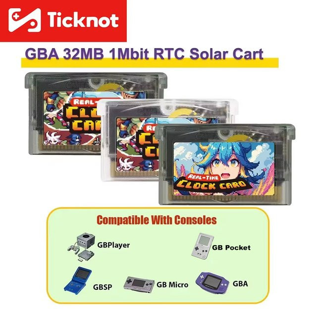 TICKNOT GBA RTC-Kartusche, wiederbeschreibbare 32 MB 1 Mbit Flash-Karte für GBA SP, GBP und GBM in Schwarz und Transparent - Bild 1