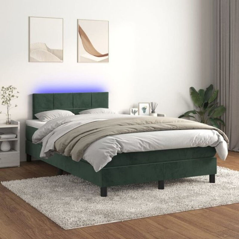 vidaxl Boxspringbett mit Matratze und LED in Dunkelgrün aus Samt, B/T/H: 200 x 120 x 78 cm - Bild 1