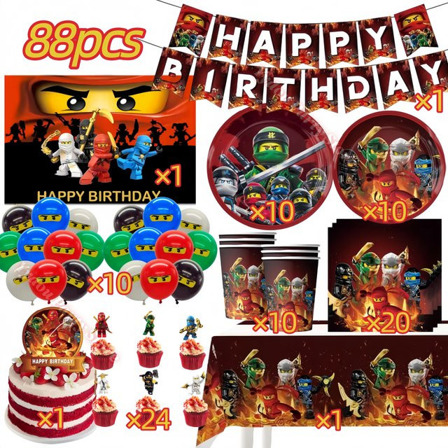 Hasbro Ninjato Geburtstagsparty-Dekorationsset in Multicolour mit Bechern, Tellern, Banner, Schlüsselanhängern, Luftballons und Fotokabinen-Requisiten für Kindergeburtstage - Bild 1