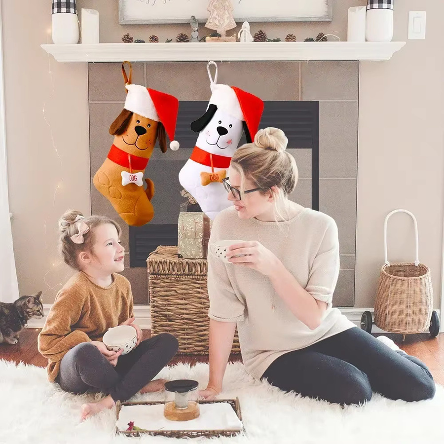 Weihnachtlicher Hunde-Knochen Geschenkstrumpf aus Baumwolle für Haustiere und Kinder, Mehrfarbig - Bild 1