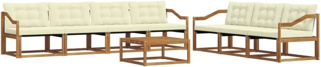 vidaXL Outdoor-Sofagarnitur 8-teilig aus Akazienholz mit Textilene und Kissen in Natur und Creme - Bild 1