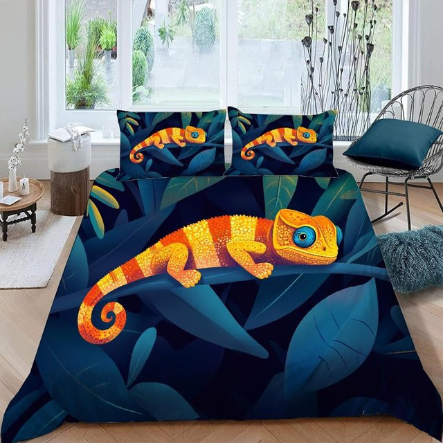 Buntes Chamäleon Bettwäsche Set aus Mikrofaser, 2-teilig, Mehrfarbig, B/H: 150 x 200 cm - Bild 1