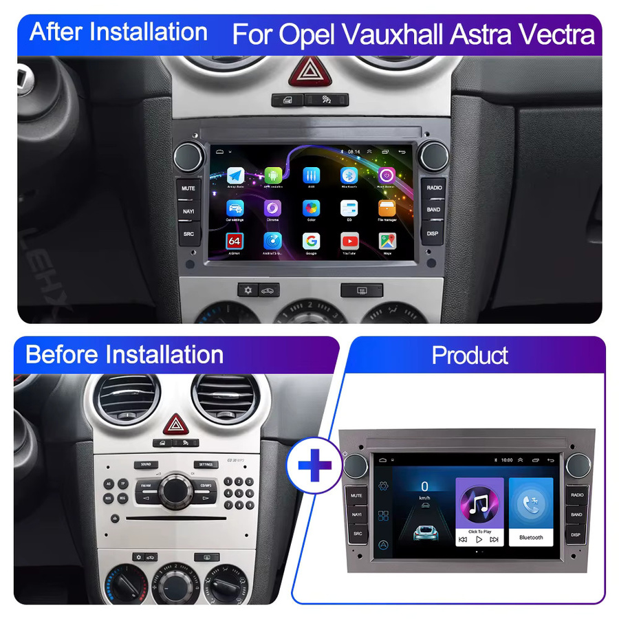 Icreative Carplay Multimedia Autoradio mit 4G Netzwerk und Navigation für Opel Astra Vectra Antara Zafira Corsa Vivaro Meriva, Schwarz - Bild 2