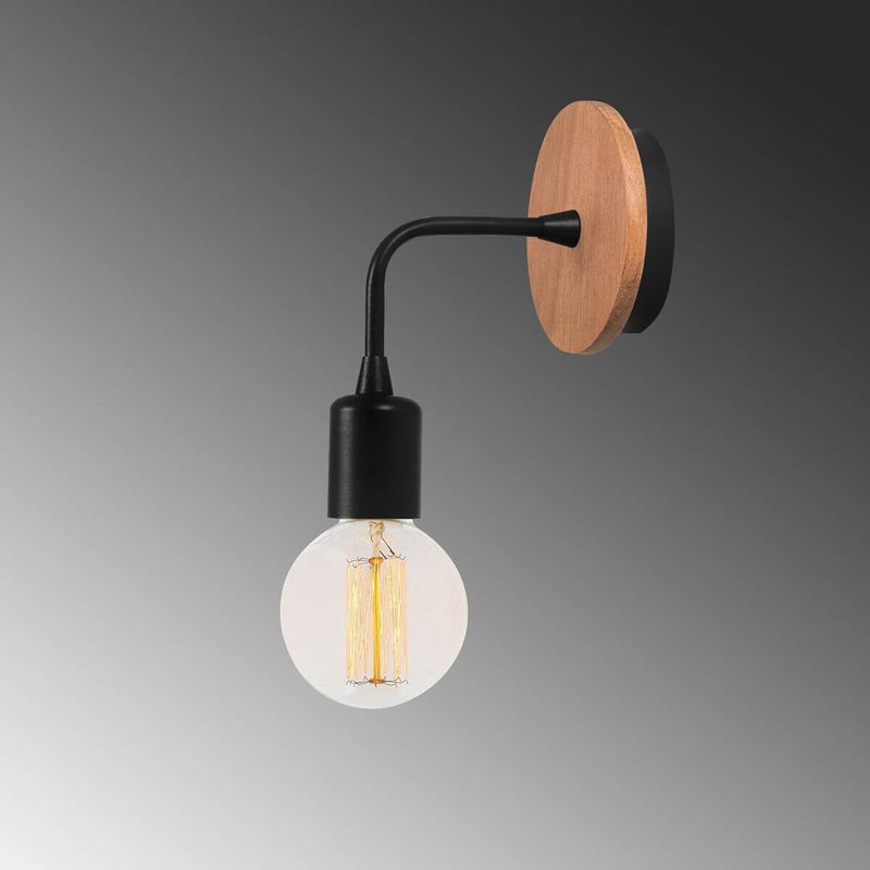 Opviq Wandleuchte in Schwarz aus Holz und Metall mit E27 Fassung, B/H/T: 10 x 13 x 10 cm - Bild 2