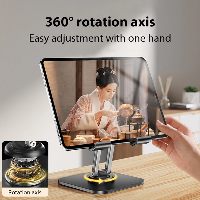 Tablet-Halterung aus Kohlenstoffstahl in Schwarz mit 360-Grad-Drehfunktion für iPad Pro, Air, Mini und Smartphones von 4 bis 15 Zoll - Bild 1