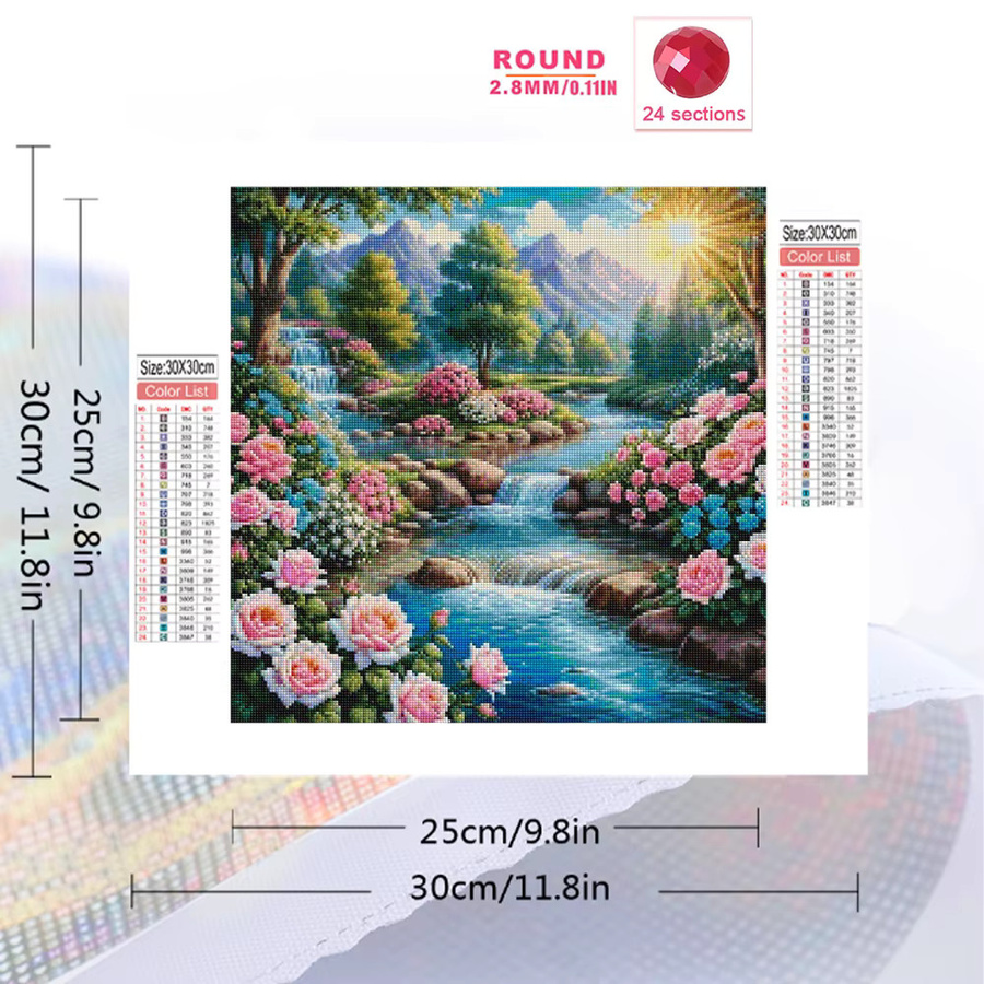 Momoart 5D DIY Diamantmalerei Flusslandschaft mit Blumen als Kreuzstich-Set in Multicolour, B/H: 20 x 20 cm - Bild 2