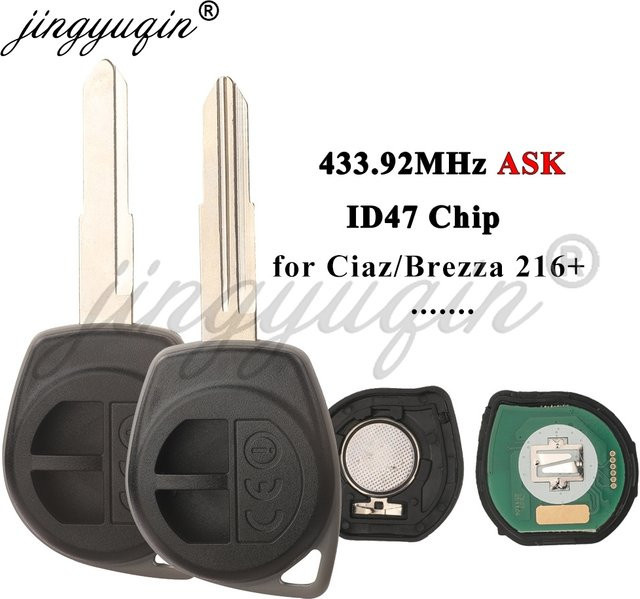 Jingyuqin Fernbedienung Autoschlüssel ASK 433 MHz ID47 für Suzuki Ciaz Brezza 2016-2022 in Schwarz - Bild 1