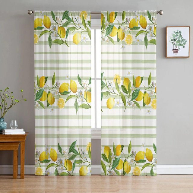 Zitronenstreifen Sommer Tüll Vorhang aus Chiffon in Gelb, Transparent, Breite: 135 cm, Höhe: 137 cm - Bild 1
