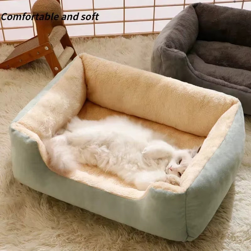 BeiYu Pet Katzenbett in Grün mit Textilbezug, rechteckiges Haustierbett für Katzen und Hunde, B/T/H: 45 x 45 x 30 cm - Bild 2
