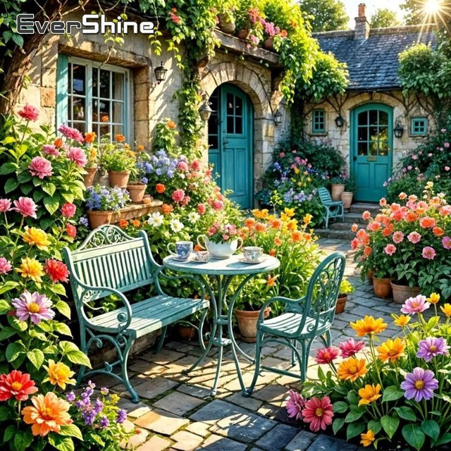 EverShine Diamant-Mosaik DIY Set Haus-Landschaft mit runden Steinen in Multicolour, Breite: 20 cm, Tiefe: 20 cm, Höhe: 20 cm - Bild 1