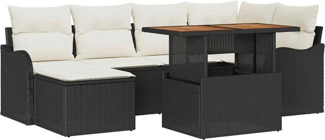 vidaXL Garten-Sofa-Set aus Poly-Rattan in Schwarz mit 7-teiliger L-Form, Stauraumfunktion und Polsterkissen - Bild 1