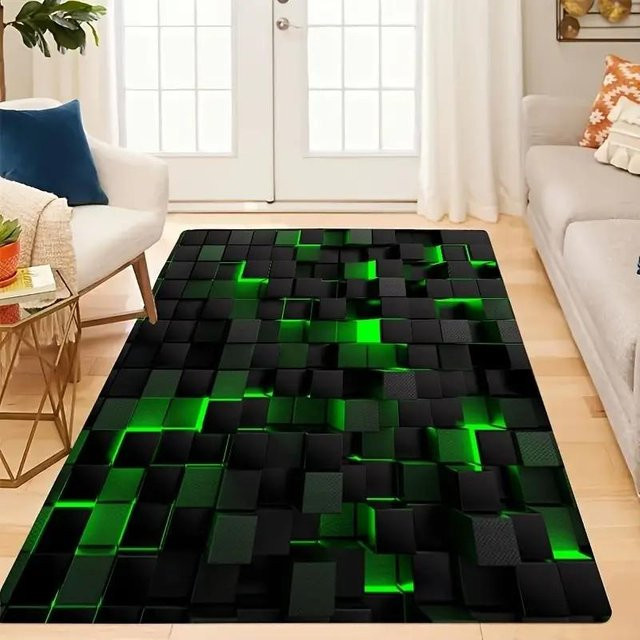 Geometrischer 3D Teppich mit Neonlicht-Design von Lodestar, Schwarz, B/T: 120 x 80 cm - Bild 1