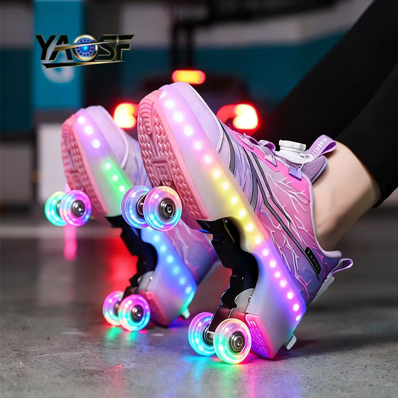 YAOSF Rollschuhe für Kinder und Jugendliche, mit leuchtenden Rädern, Ein-Klick-Einziehfunktion - Bild 3