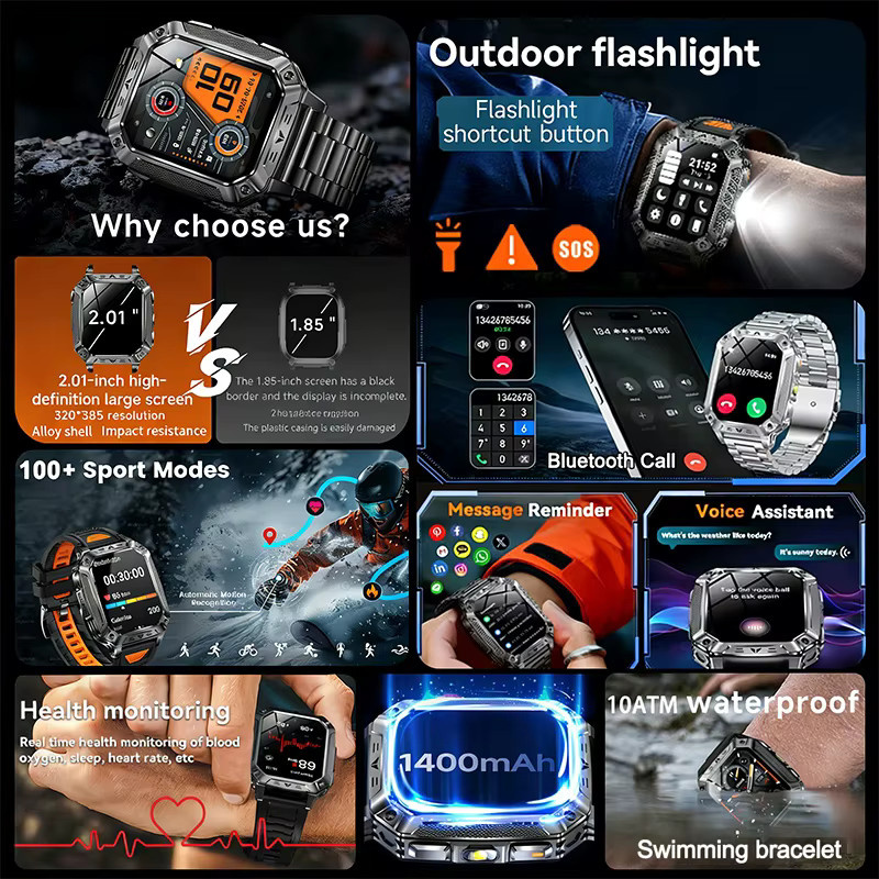 LIGE Smartwatch, Edelstahl, Blau, Herren - Bild 2