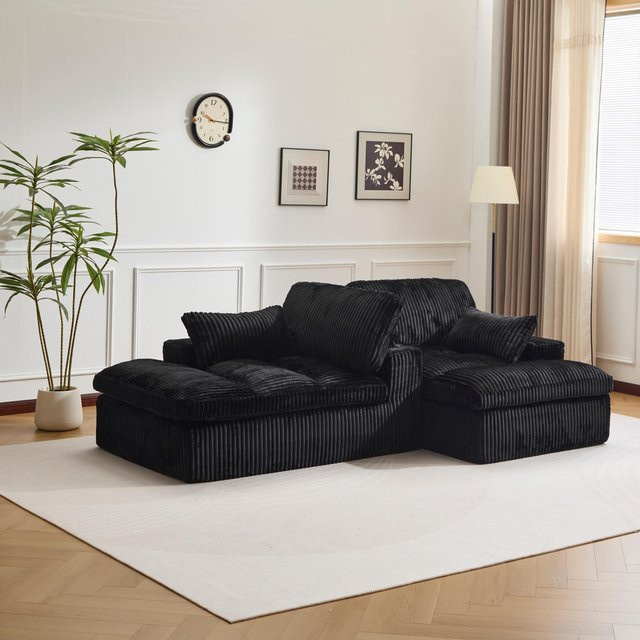 Vankel 2-in-1 Schlafsofa Click-Clack in Schwarz mit Cord-Bezug und gepolstertem Rahmen - Bild 1