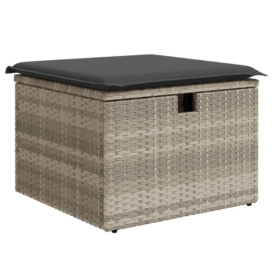 vidaXL Gartenhocker aus Poly Rattan mit Kissen in Hellgrau, B/T/H: 55 x 55 x 37 cm - Bild 2