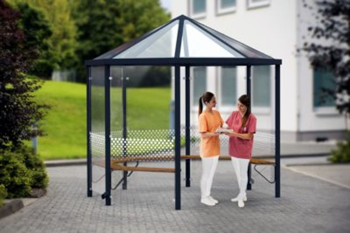 Achteck-Raucherpavillon Modell Paris von WSM in Anthrazitgrau ohne Seitenwände aus verzinktem Stahl und Glas, B/T/H: 330 x 310 x 330 cm - Bild 3
