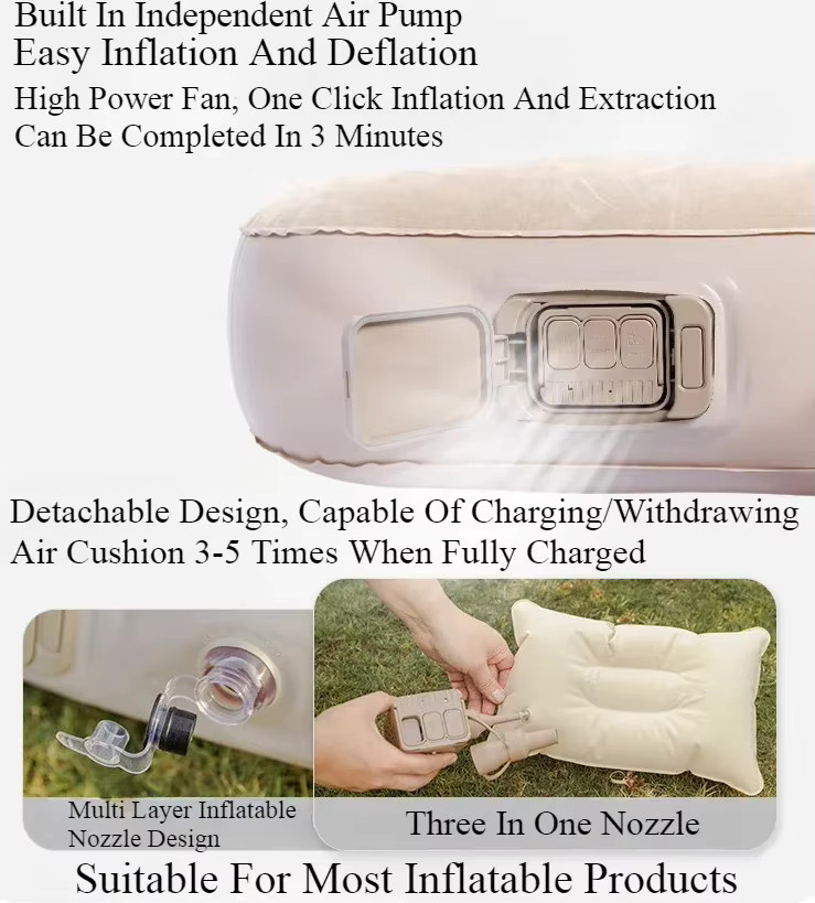 MOUNTAINHIKER Aufblasbares Bett für 1 bis 3 Personen, Beige, Luftmatratze mit eingebauter Pumpe für Glamping und Camping - Bild 2