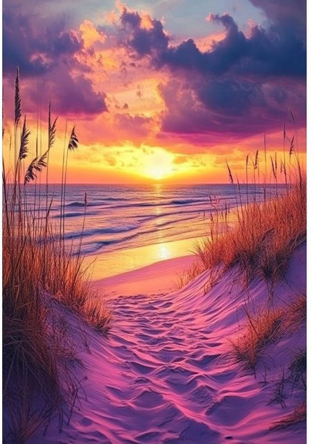 RUOPOTY Diamantmalerei Landschaft Strand in Lila und Multicolour, Vollrunde Diamantkunst Stickerei als Heimdekoration - Bild 1