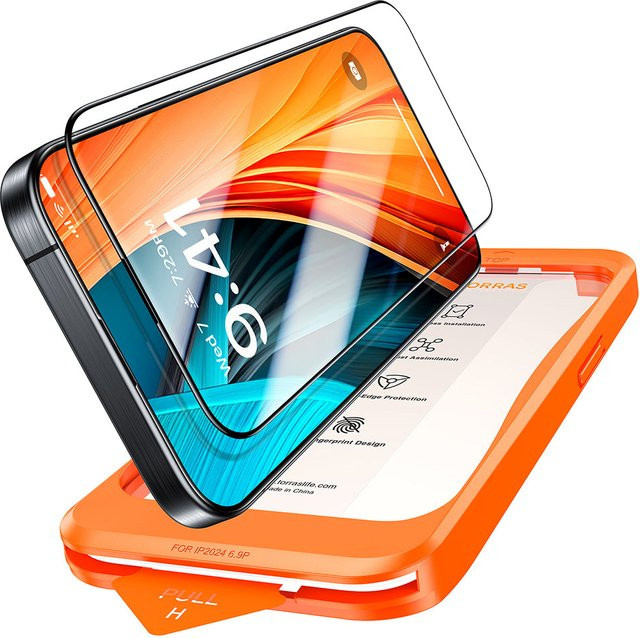 Torras GlassGo Install Master Schutzfolie aus gehärtetem Glas für Apple iPhone 16 Plus, Schwarz, vollflächig klebend - Bild 1