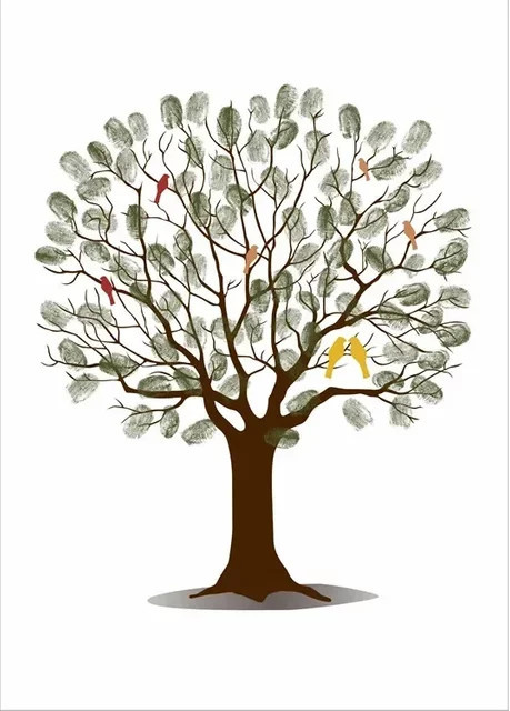 Potdemiel Hochzeits-Fingerabdruck-Baum Leinwand Wandkunst als Gästebuch-Alternative für Verlobungen und Empfänge in Mehrfarbig - Bild 1