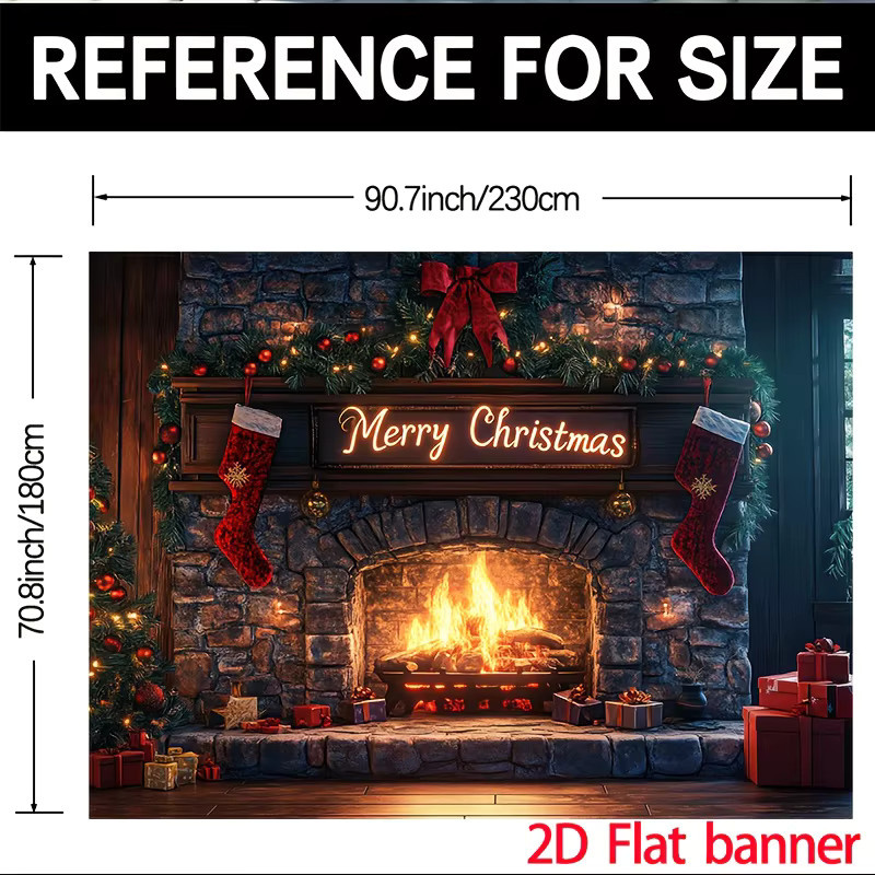 Weihnachtlicher Kaminhintergrund in Steinoptik mit leuchtendem Kamineffekt, mehrfarbig, rechteckig - Bild 3