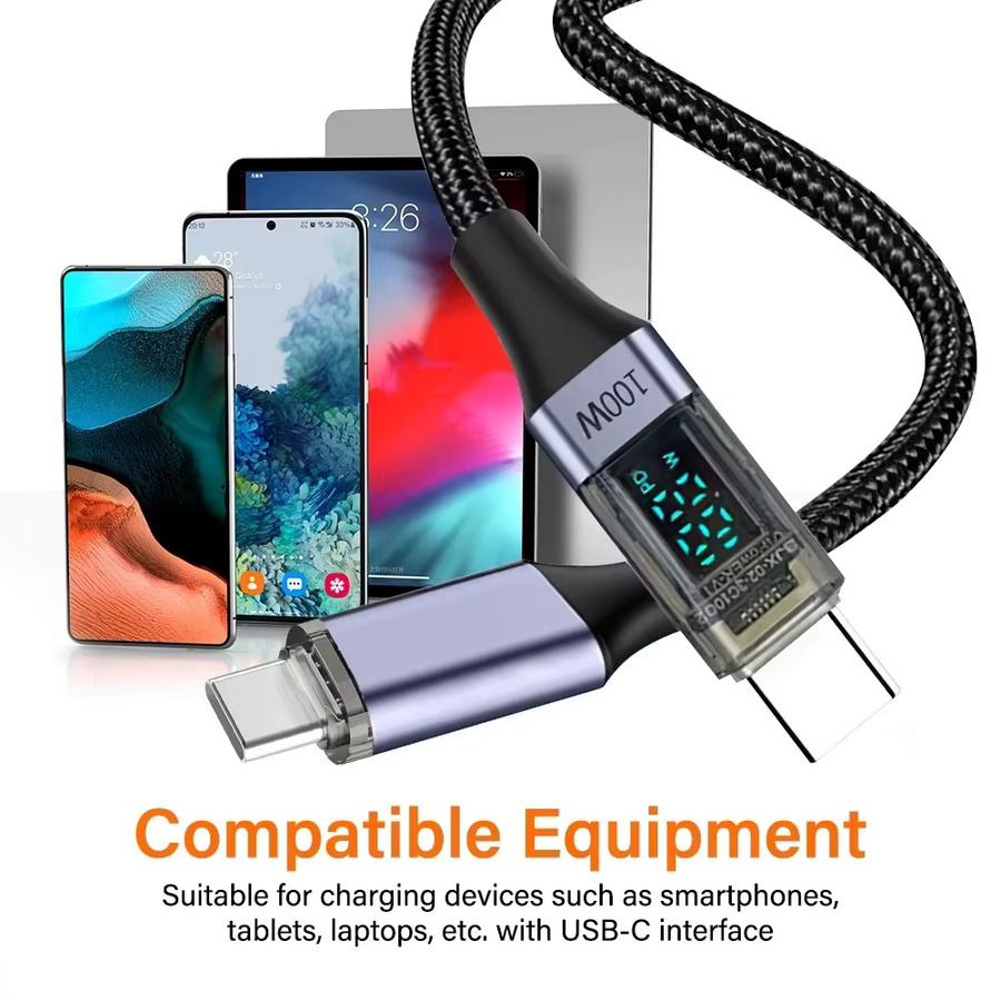 100 W USB-C auf USB-C Datenkabel mit Digitalanzeige und Schnellladefunktion in Lila - Bild 2