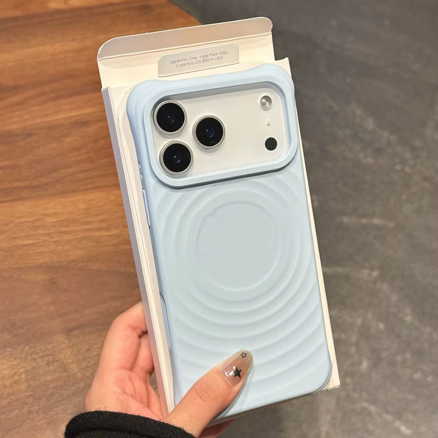 Candy Silikon Schutzhülle mit Samtfutter und MagSafe Unterstützung für iPhone 17 Air, 16, 15, 14, 13 Pro Max Plus in Blau mit Wellen-Design - Bild 2