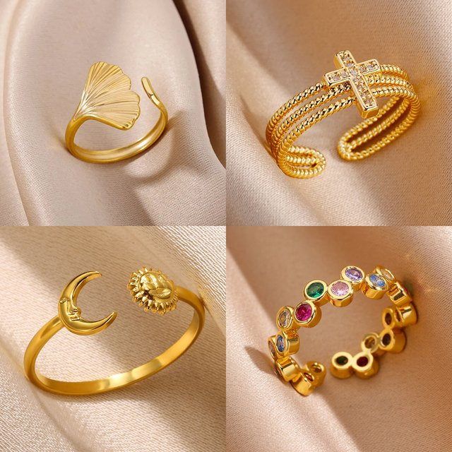 HPTOTMG Ringe, Edelstahl, Gold, Zirkonia, Damen - Bild 1