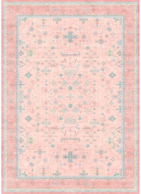 Karpetti Teppich im skandinavischen Stil in Rosa und Grün, modern und waschbar, B/T: 80 x 120 cm - Bild 1
