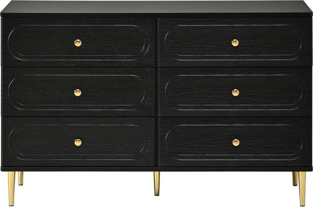 Merax Sideboard mit 6 Schubladen in Schwarz, Oval Design mit Metallfüßen, B/T/H: 100 x 40 x 75 cm - Bild 1