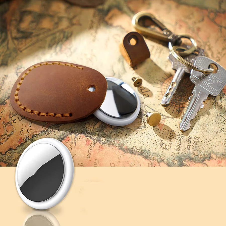 Retro Leder Schlüsselanhänger für Apple AirTags in Grün als Schutzhülle und Anti-Lost-Tracker - Bild 2