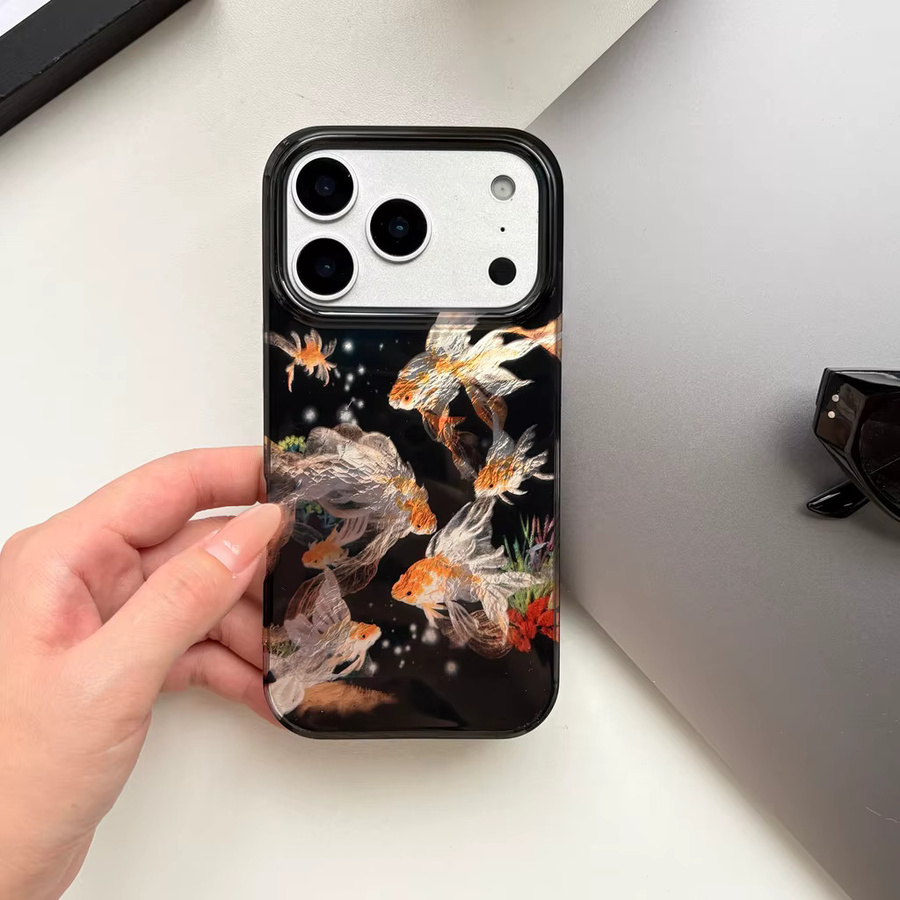 Stoßfeste iPhone Schutzhülle im chinesischen Stil mit glitzerndem Koi-Fisch Design, Multicolor, passend für iPhone 17, 16, 15, 14, 13, 12 Pro Max Air - Bild 3
