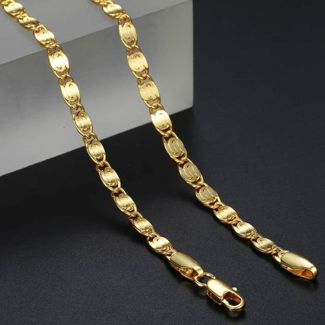 Halskette Edelstahl, Gold gefüllt, Weizen-Figaro-Seil, 60 cm, Unisex - Bild 1
