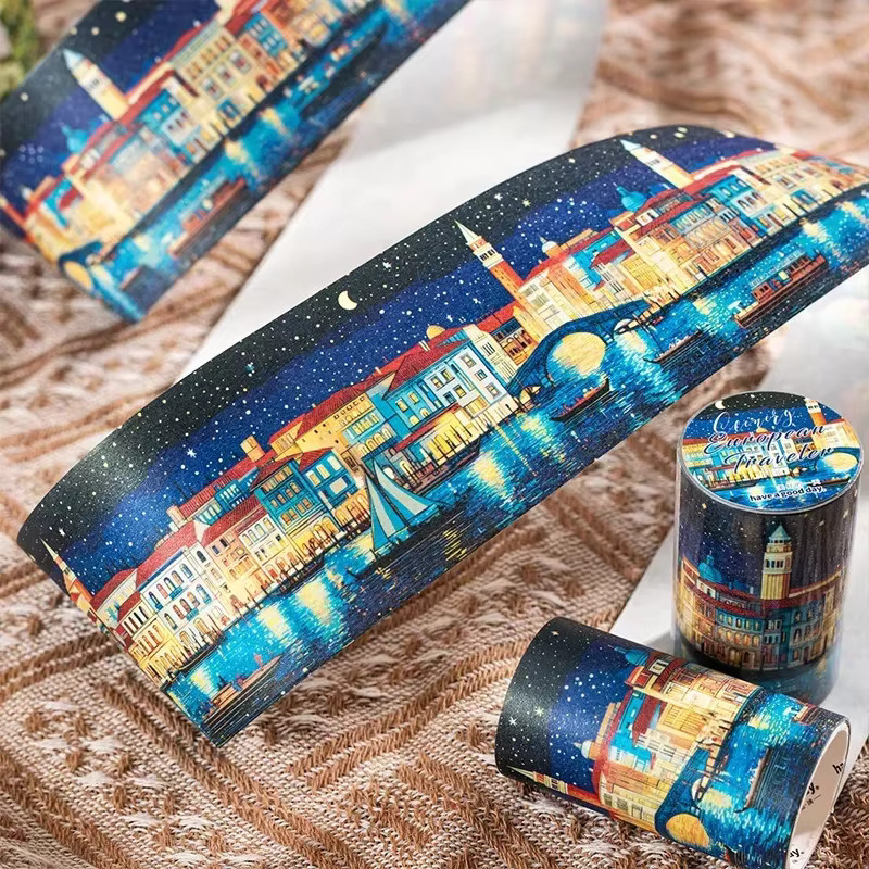 Leaffei Washi-Tape-Set Reisendennotizen mit europäischem Reisethema, 6 Vintage-Designs für Scrapbook und Collagen, Multicolour - Bild 2