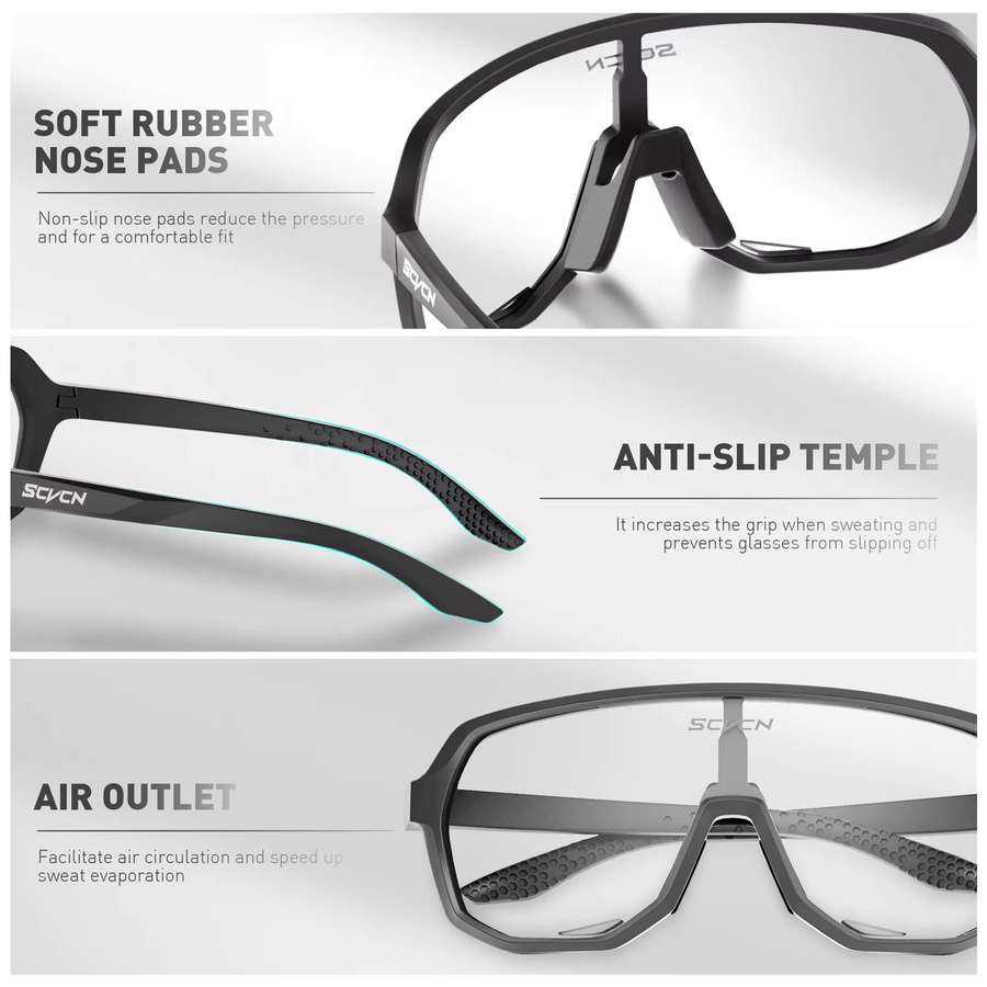 SCVCN Sportsonnenbrille, Photochrome, Vollrand, Kunststoff, Unisex, Schwarz - Bild 4