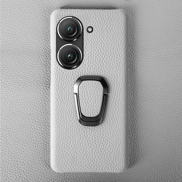Handgefertigte Echtleder-Schutzhülle für Asus Zenfone 10 und Zenfone 9 in Weiß mit Ständer-Funktion - Bild 1