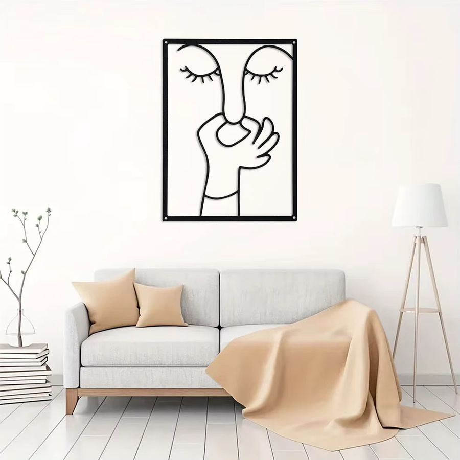 DDPNKL Lustige Toiletten-Wandkunst aus Metall mit Porträt im minimalistischen Line-Art-Design, schwarz - Bild 2