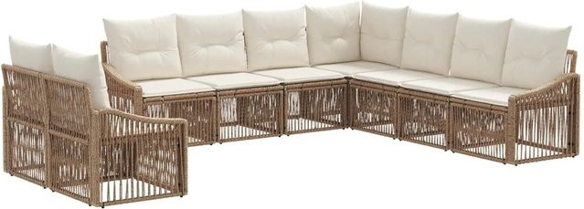 vidaXL Gartensofa-Set 9-teilig in Beige aus Poly-Rattan mit Polsterung und Kissen in U-Form - Bild 1