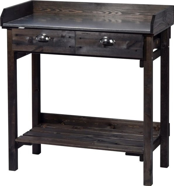 Dobar Pflanztisch aus Fichtenholz mit 2 Schubladen und Ablagefläche Schwarz H: 90 cm, B: 79 cm, T: 39 cm - Bild 1