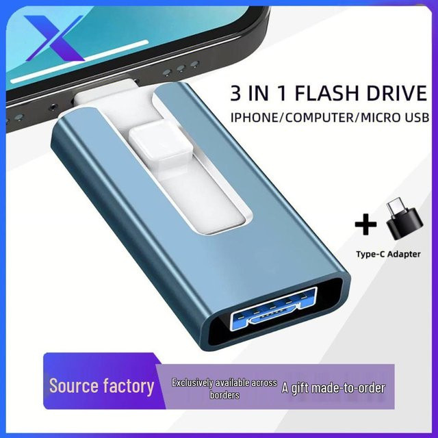GearUp AutoMoto Drei-in-Eins USB-Flash-Laufwerk mit 2 TB Kapazität und Adapter in Gold - Bild 1