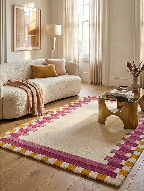 Wollteppich Kadima Design geometrisch in Rosa-Gelb, B/T: 120 x 170 cm - Bild 1