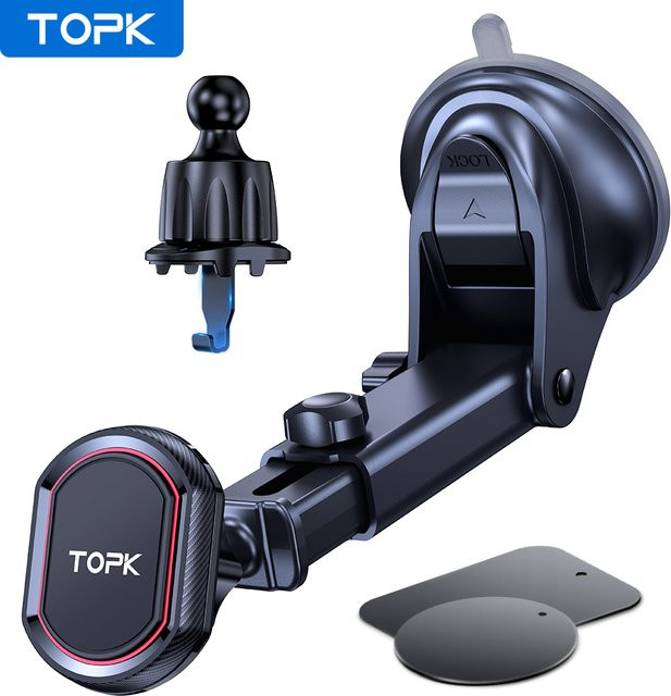 TOPK Magnetischer Autotelefonhalter in Schwarz für Lüftungsschlitze und Armaturenbrett mit Saugnapf und 360 Grad Rotation - Bild 1